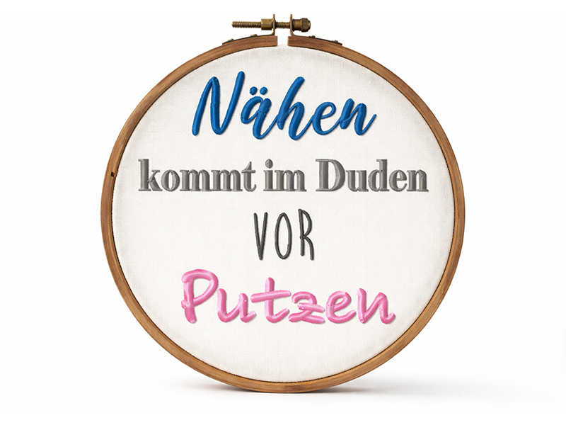 Preview: Spruch Nähen kommt im Duden vor putzen - Stickdatei